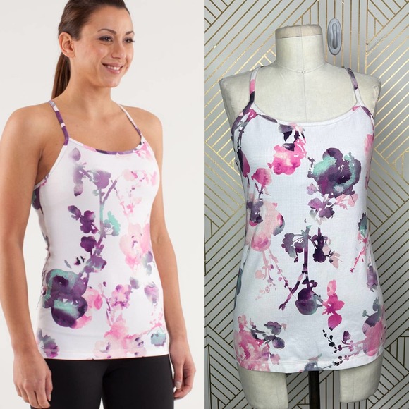 lululemon athletica Tops - Lululemon Power Y Tank Blurred Blossoms Multi Colour Size 8